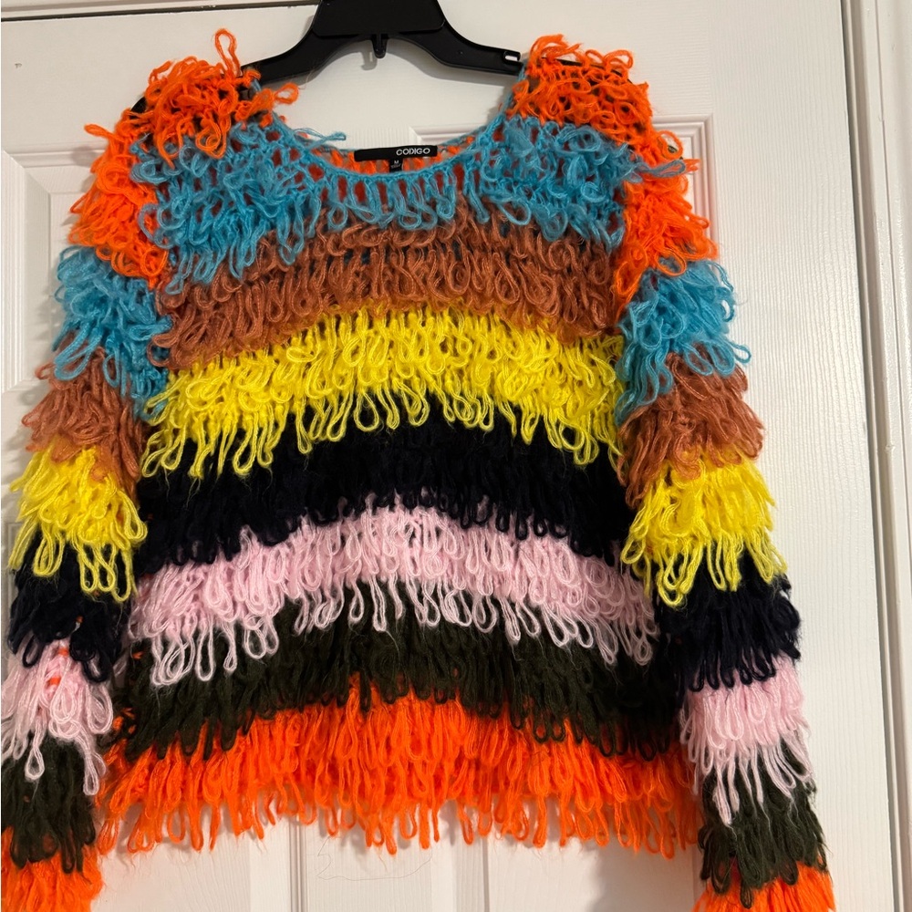 Colorful Striped Fringe Sweater